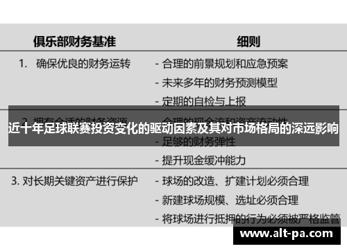 近十年足球联赛投资变化的驱动因素及其对市场格局的深远影响